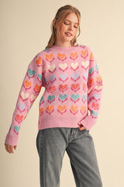 Heart Garden Pattern Knit Sweater in Pink Multi - product photo 3