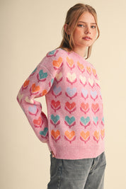 Heart Garden Pattern Knit Sweater in Pink Multi - product photo 4