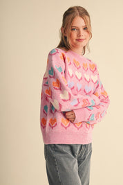 Heart Garden Pattern Knit Sweater in Pink Multi - product photo 5