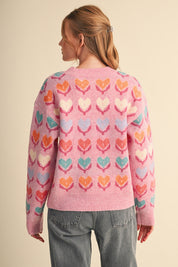 Heart Garden Pattern Knit Sweater in Pink Multi - product photo 6
