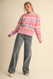 Heart Garden Pattern Knit Sweater in Pink Multi - product photo 7
