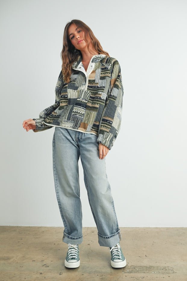 Hearth Patchwork Print Multicolor Sweatshirt - Westly