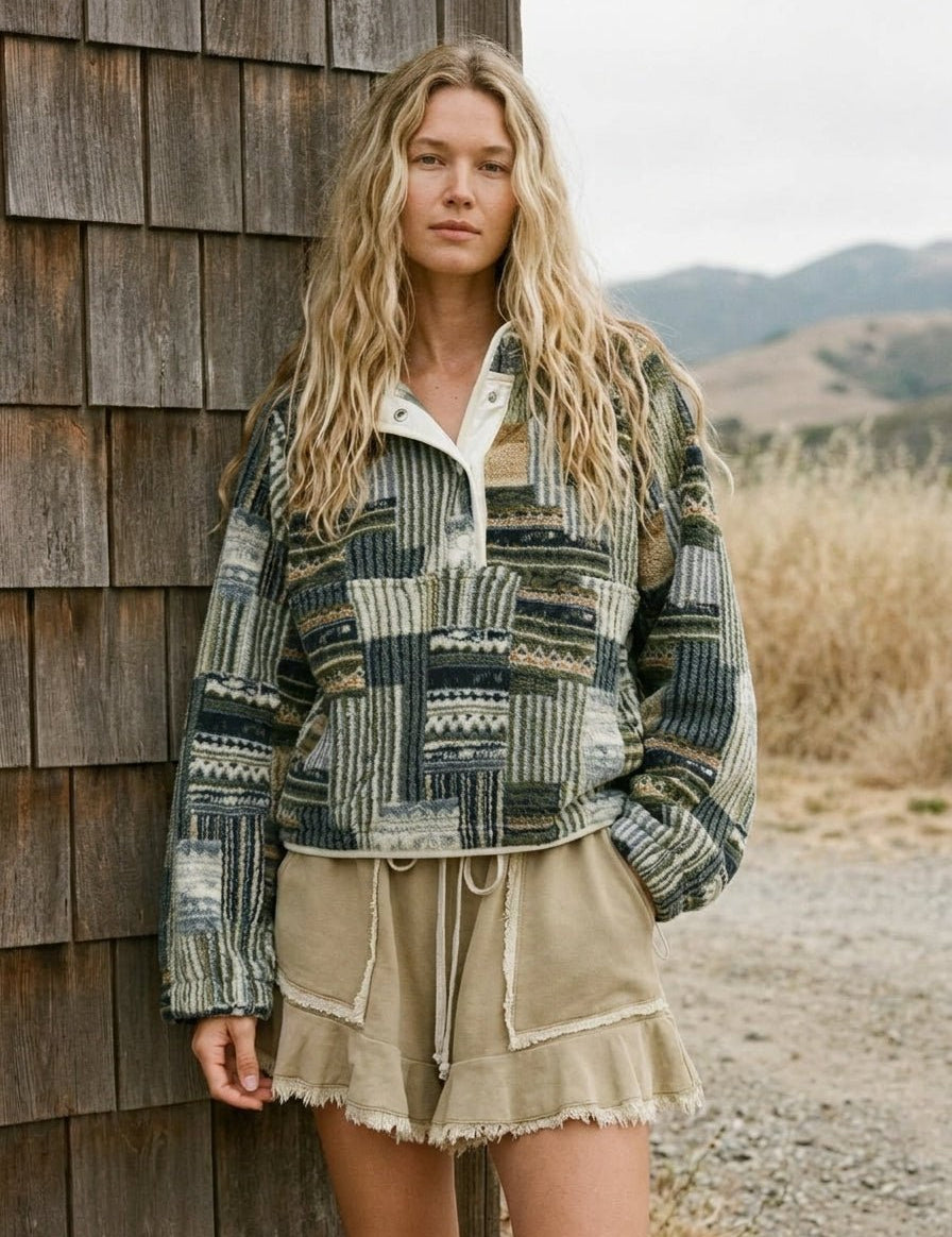 Hearth Patchwork Print Multicolor Sweatshirt - Westly