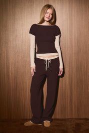 Hearthside Contrast Sleeve Knit Sweater in Brown Cream - product photo 5