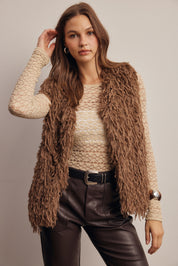 Hearthwood Shaggy Faux Fur Vest in Brown, photo 1