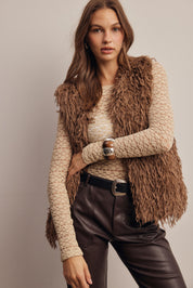 Hearthwood Shaggy Faux Fur Vest in Brown, photo 2