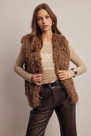 Hearthwood Shaggy Faux Fur Vest in Brown, photo 4