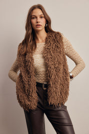 Hearthwood Shaggy Faux Fur Vest in Brown, photo 5