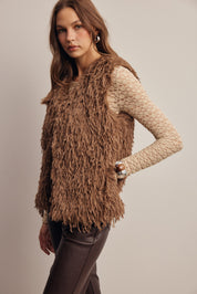 Hearthwood Shaggy Faux Fur Vest in Brown, photo 8