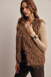 Hearthwood Shaggy Faux Fur Vest in Brown, photo 9