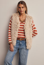 Hearthwood Shaggy Faux Fur Vest in Ecru, photo 4
