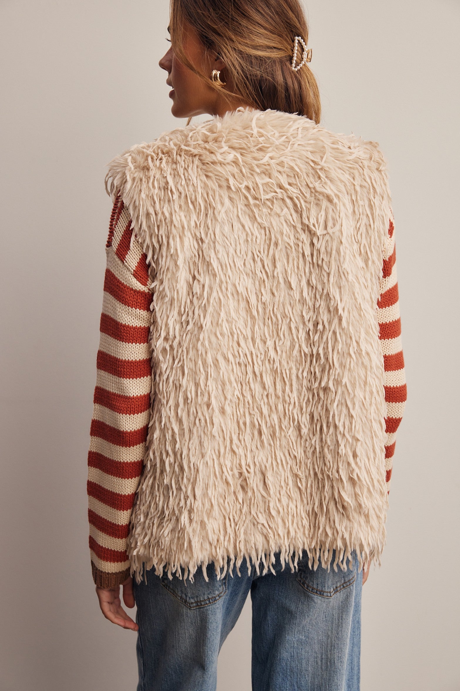 Hearthwood Shaggy Faux Fur Vest in Ecru, photo 12