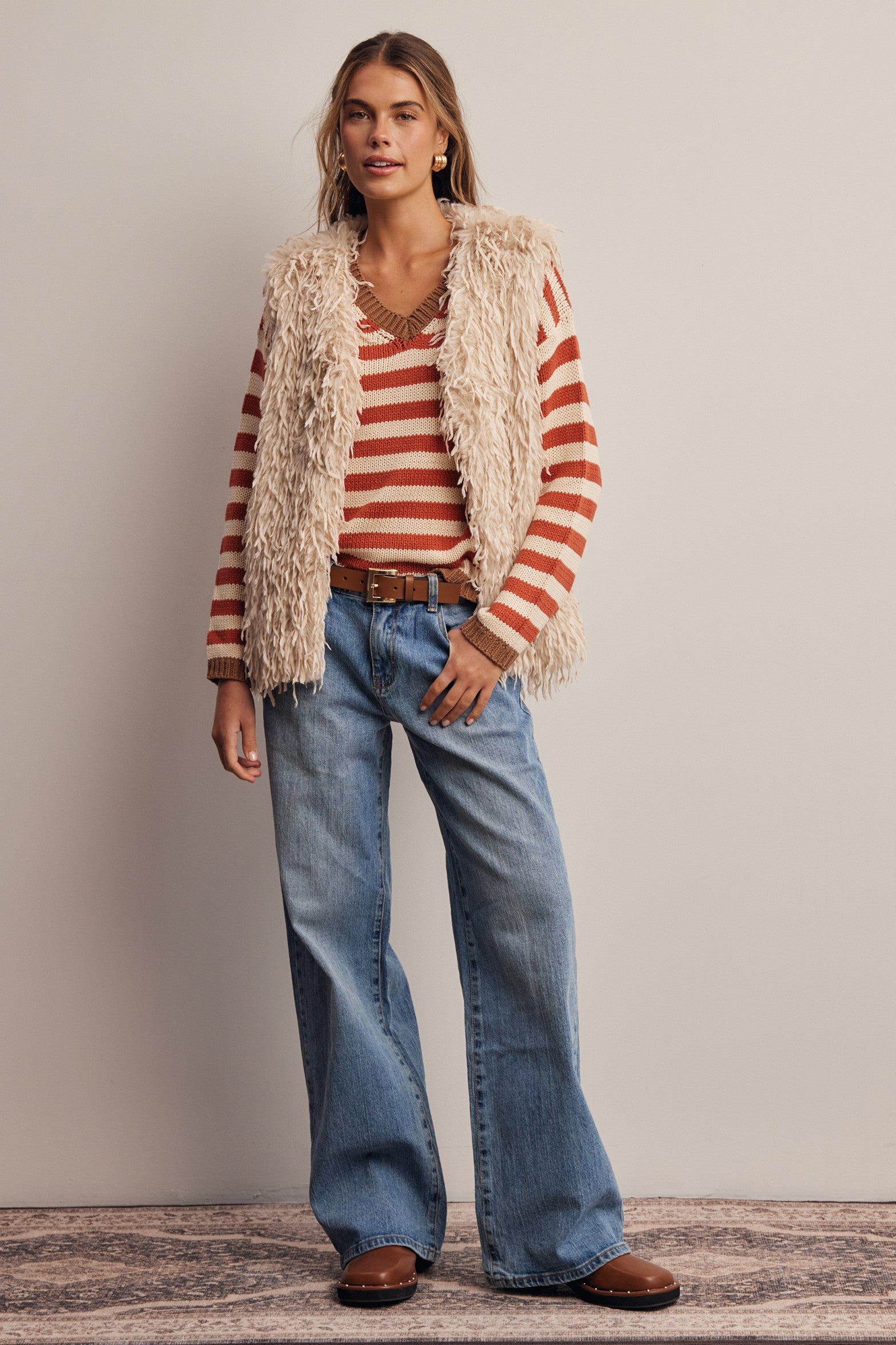 Hearthwood Shaggy Faux Fur Vest in Ecru, photo 13
