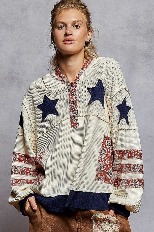 Heartland Balloon Sleeve Thermal Knit Hoodie - Westly