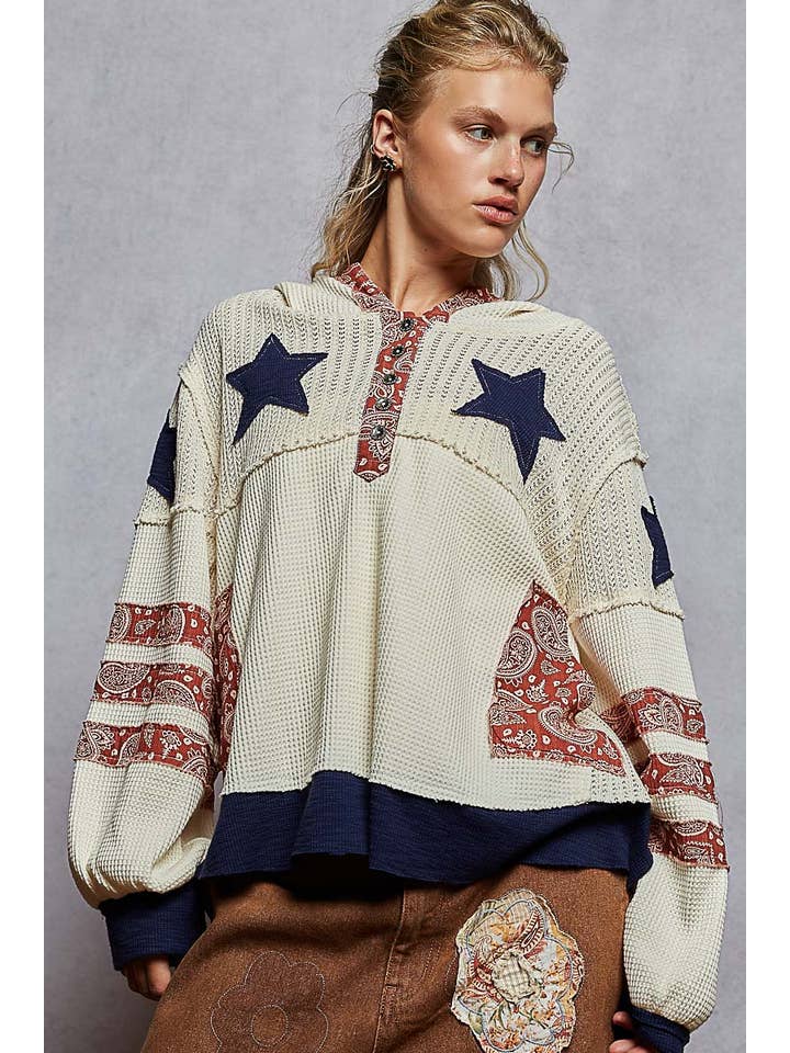 Heartland Balloon Sleeve Thermal Knit Hoodie - Westly