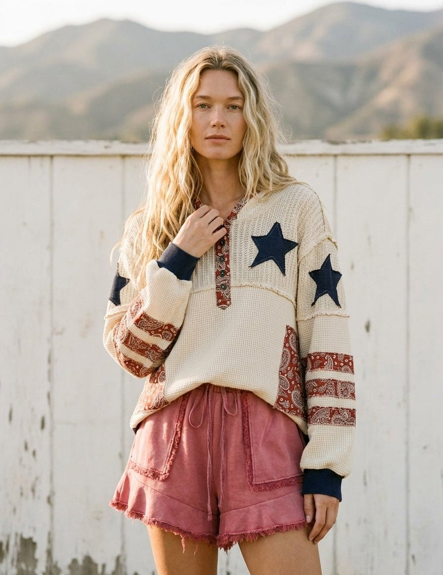 Heartland Balloon Sleeve Thermal Knit Hoodie - Westly