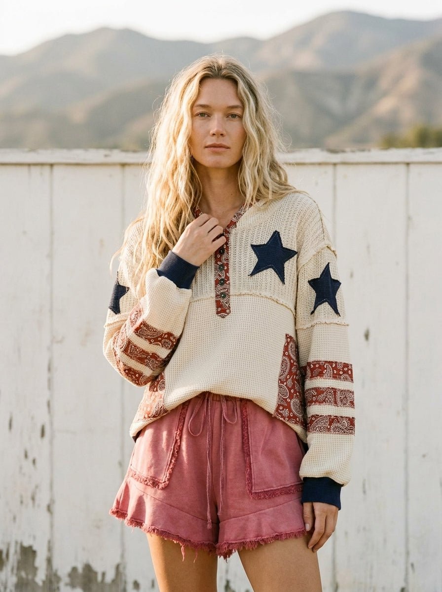 Heartland Balloon Sleeve Thermal Knit Hoodie - Westly