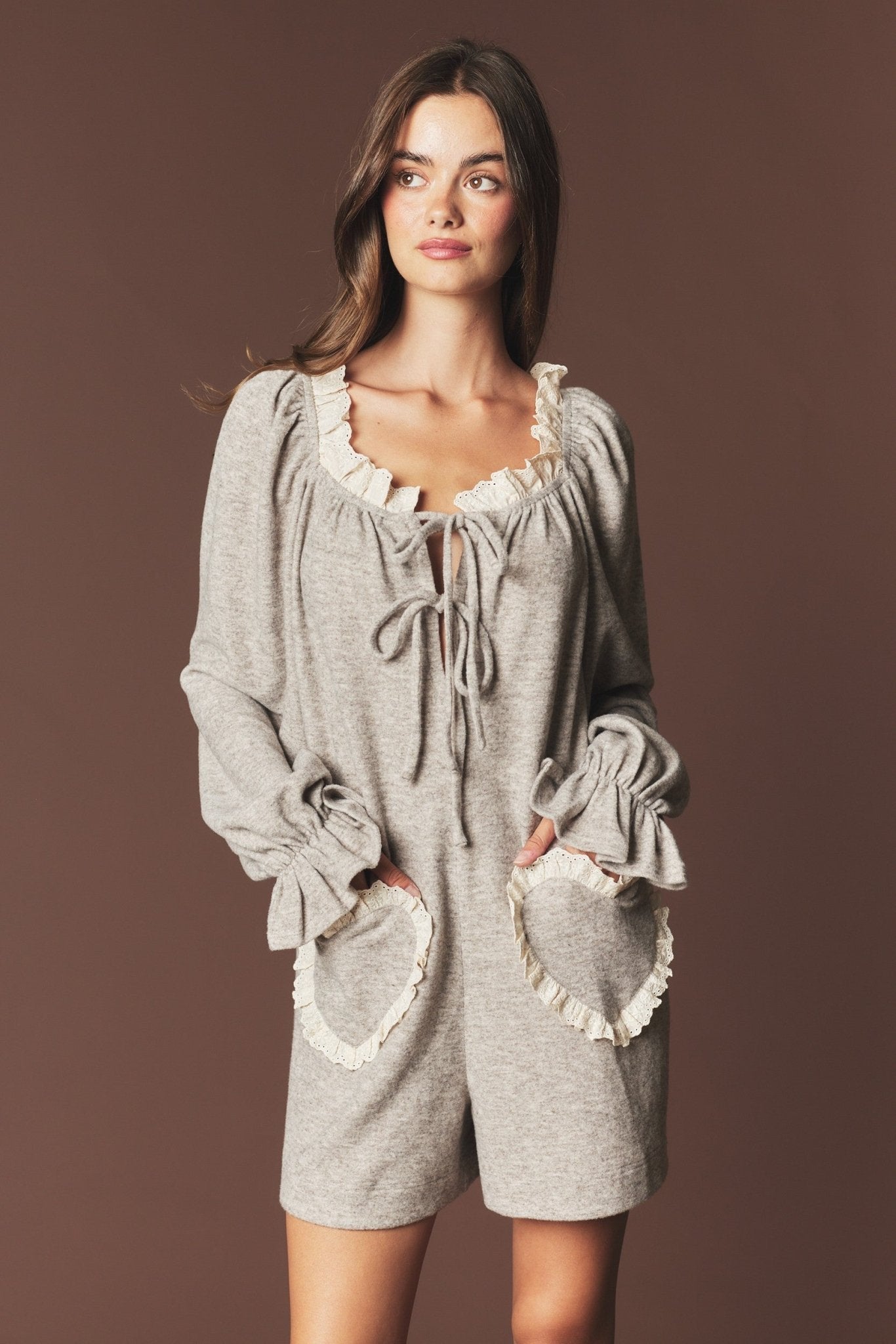 Heartstrings Ruffle Pocket Lounge Romper - Westly