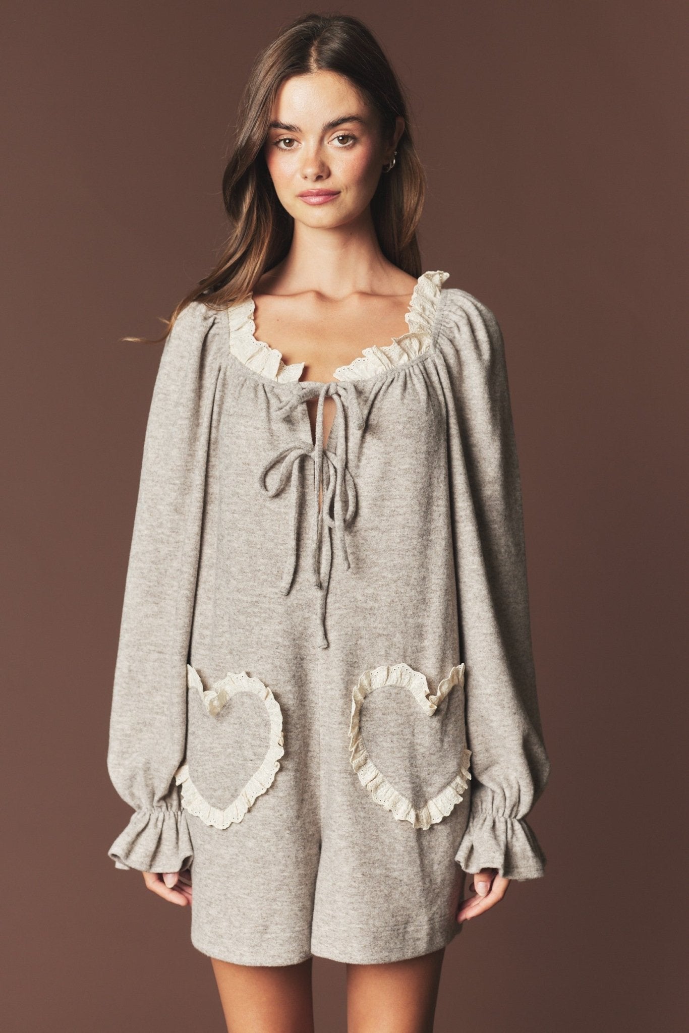 Heartstrings Ruffle Pocket Lounge Romper - Westly