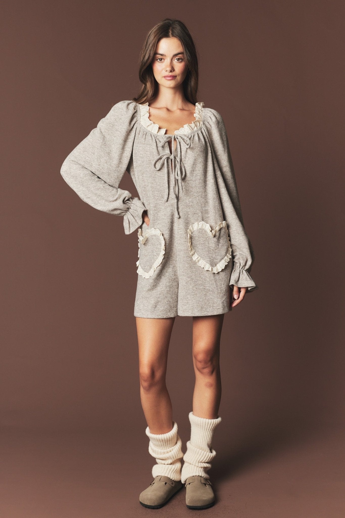 Heartstrings Ruffle Pocket Lounge Romper - Westly