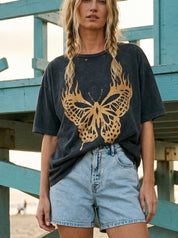 Heatwave Butterfly Distressed Vintage - Wash Oversize Graphic Tee - Westly