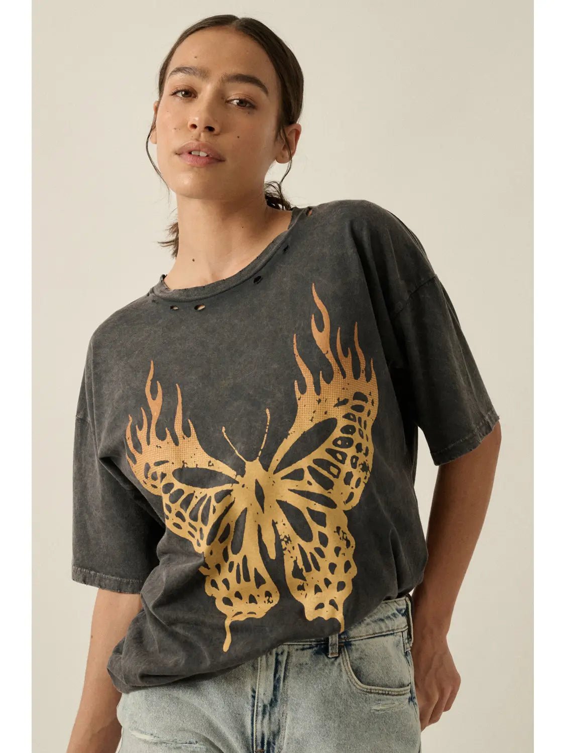 Heatwave Butterfly Distressed Vintage - Wash Oversize Graphic Tee - Westly