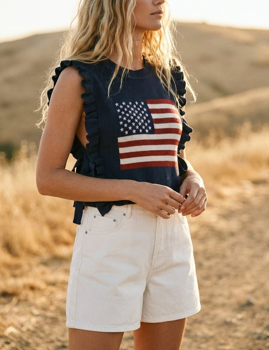 Heatwave Ruffle - Trim Side - Tie Americana Sweater Vest - Westly