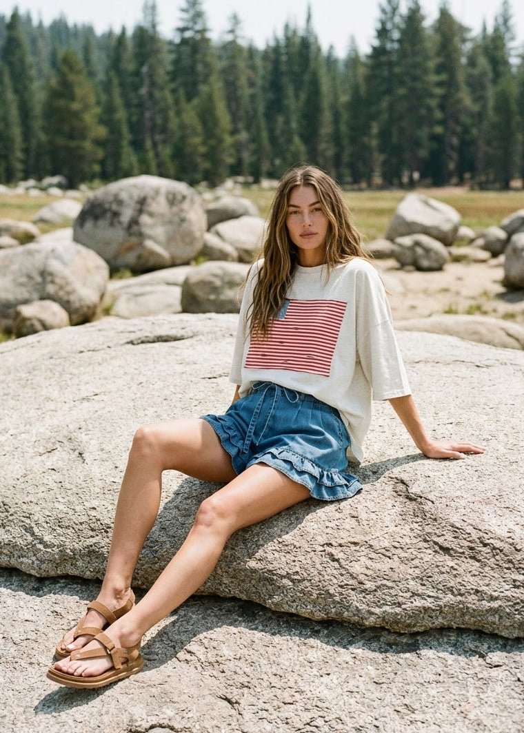 Hensley American Flag Patch Washed Top - Westly