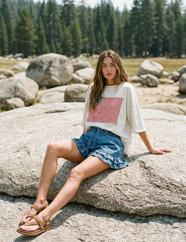 Hensley American Flag Patch Washed Top - Westly