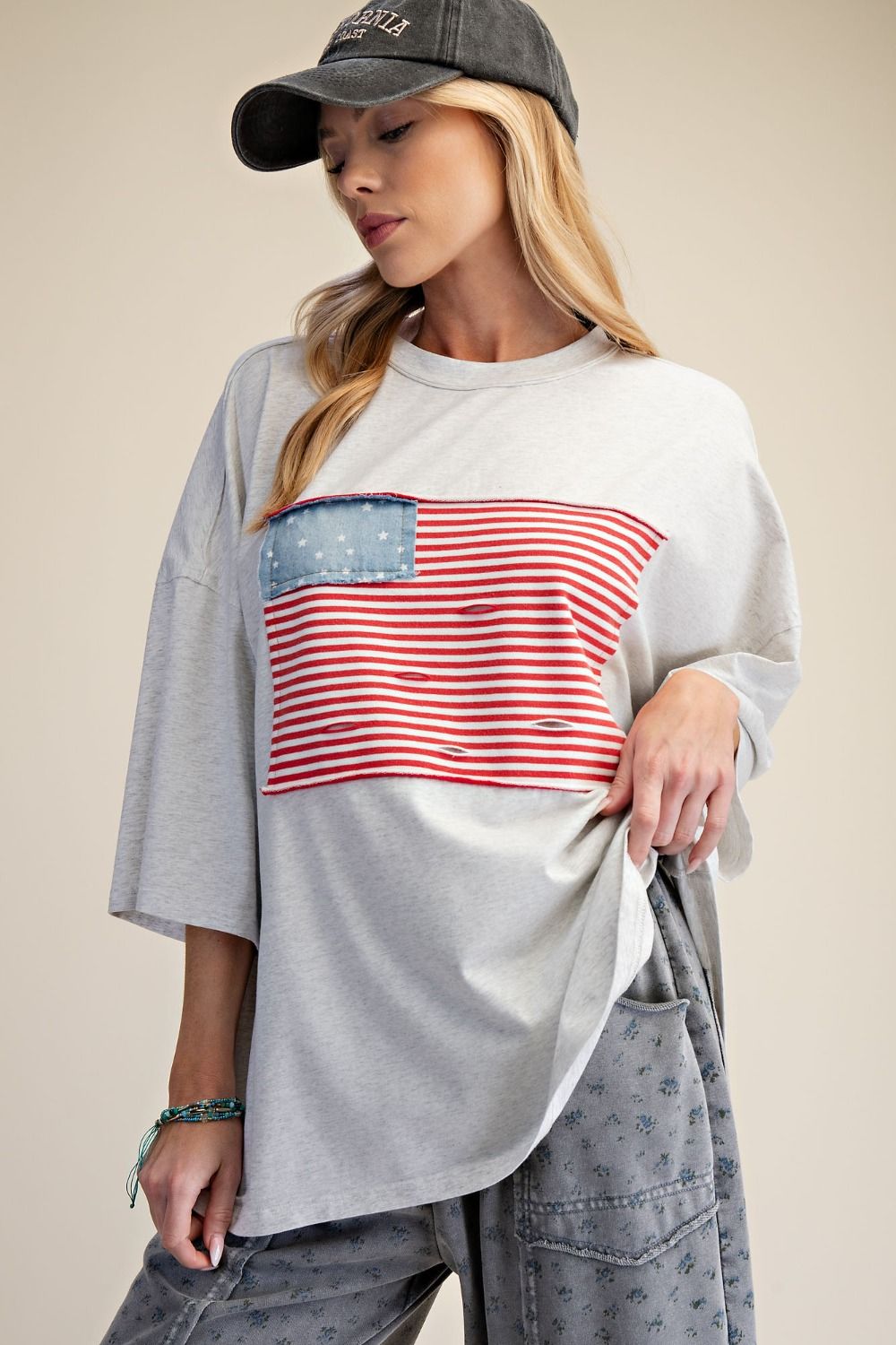 Hensley American Flag Patch Washed Top - Westly