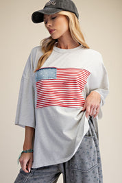 Hensley American Flag Patch Washed Top - Westly