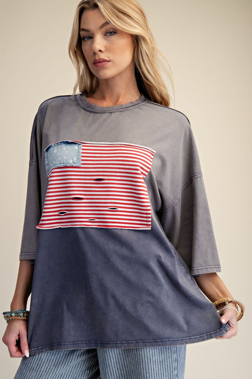 Hensley American Flag Patch Washed Top - Westly