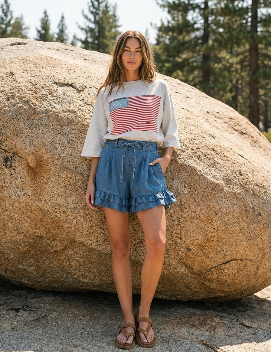 Hensley American Flag Patch Washed Top - Westly
