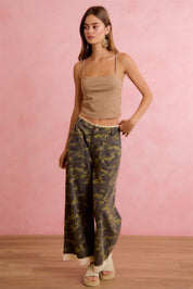 Hidden Romance Camo Crochet Lace Trim Pants - Westly