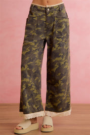 Hidden Romance Camo Crochet Lace Trim Pants - Westly