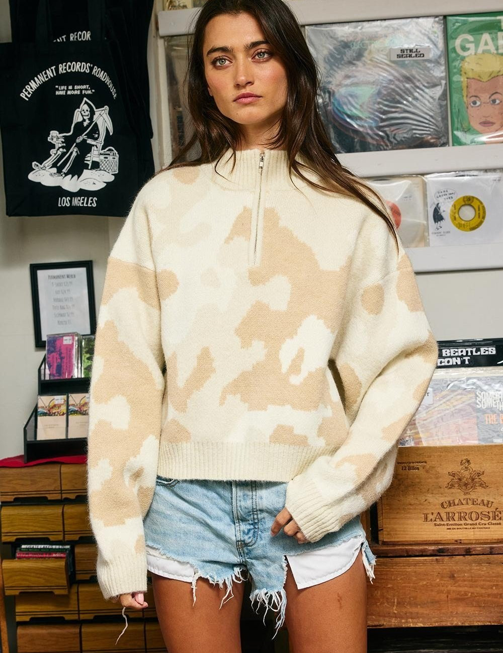 Hideaway Half-Zip Mock-Neck Camo Sweater - Westly