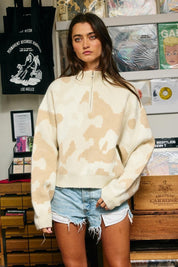 Hideaway Half-Zip Mock-Neck Camo Sweater - Westly