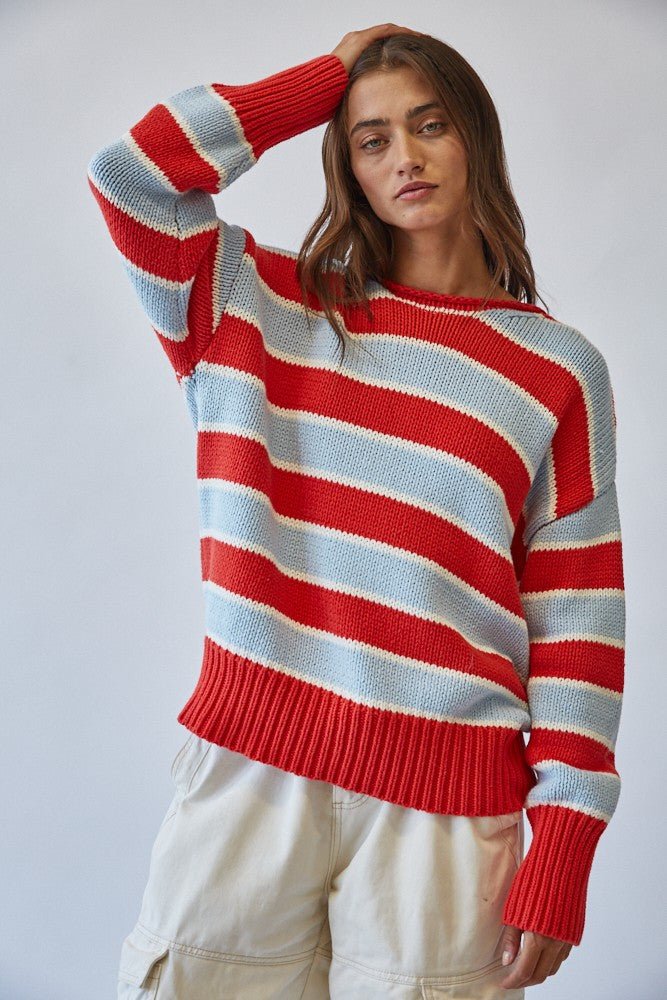 High Contrast Striped Roll Neck Sweater - Westly
