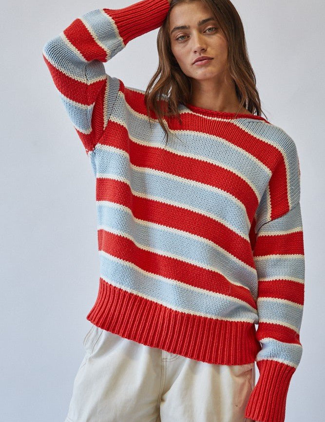 High Contrast Striped Roll Neck Sweater - Westly