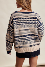 Highland Crossing Fair Isle Split Neck Sweater in Cream Navy - product photo 8
