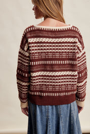 Highland Crossing Fair Isle Split Neck Sweater in Mocha Ivory - product photo 7