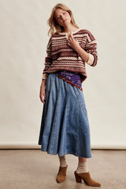 Highland Crossing Fair Isle Split Neck Sweater in Mocha Ivory - product photo 10