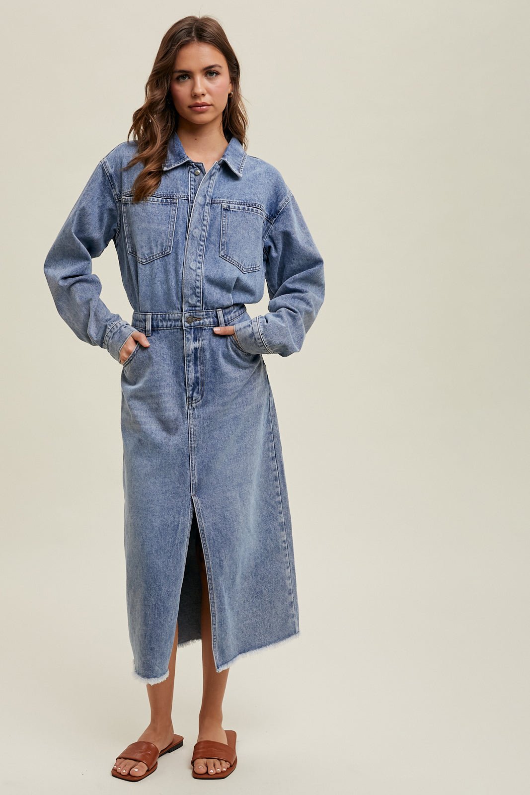 Highland Washed Denim Utility Midi Dress - Westly