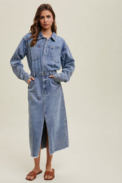 Highland Washed Denim Utility Midi Dress - Westly