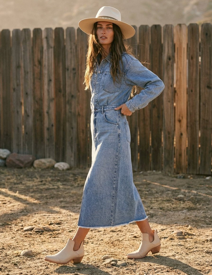 Highland Washed Denim Utility Midi Dress - Westly