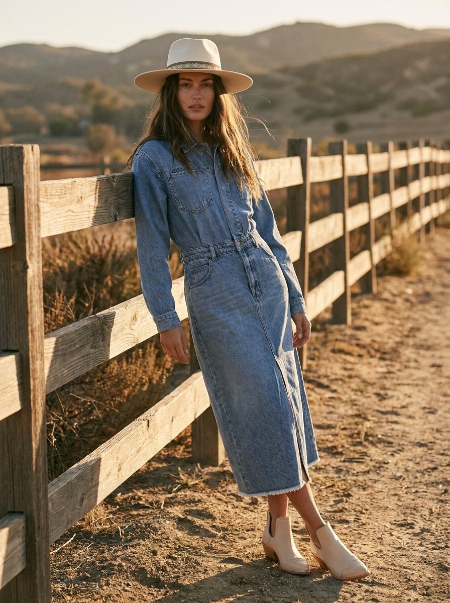 Highland Washed Denim Utility Midi Dress - Westly