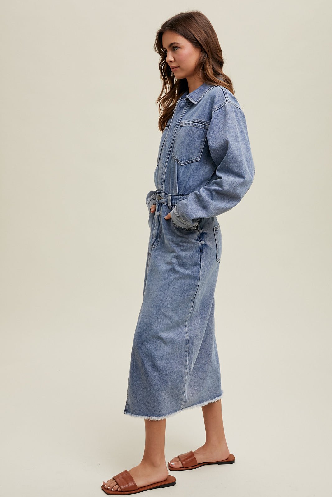 Highland Washed Denim Utility Midi Dress - Westly