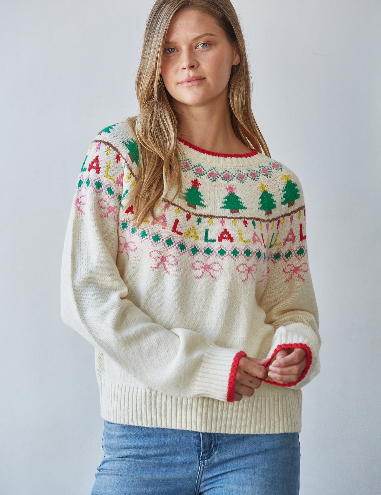 Holiday Chorus Fair Isle Sweater in Cream Red - product photo 1