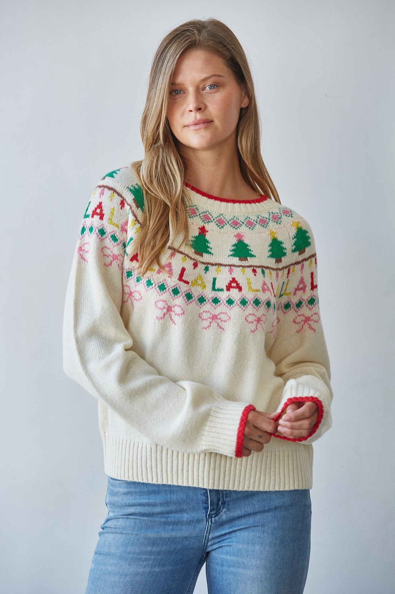 Holiday Chorus Fair Isle Sweater in Cream Red - product photo 1