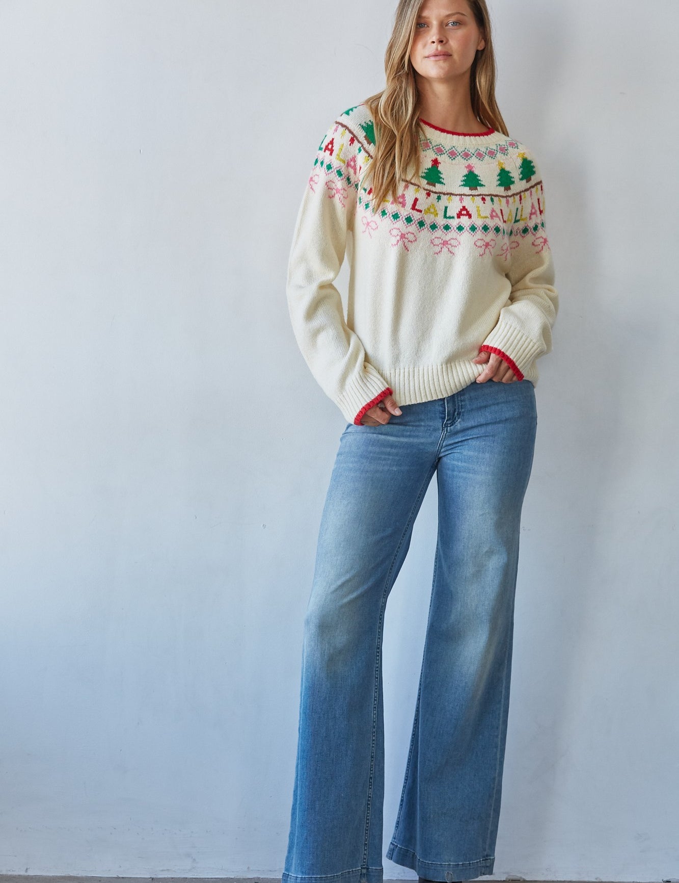 Holiday Chorus Fair Isle Sweater in Cream Red - product photo 2